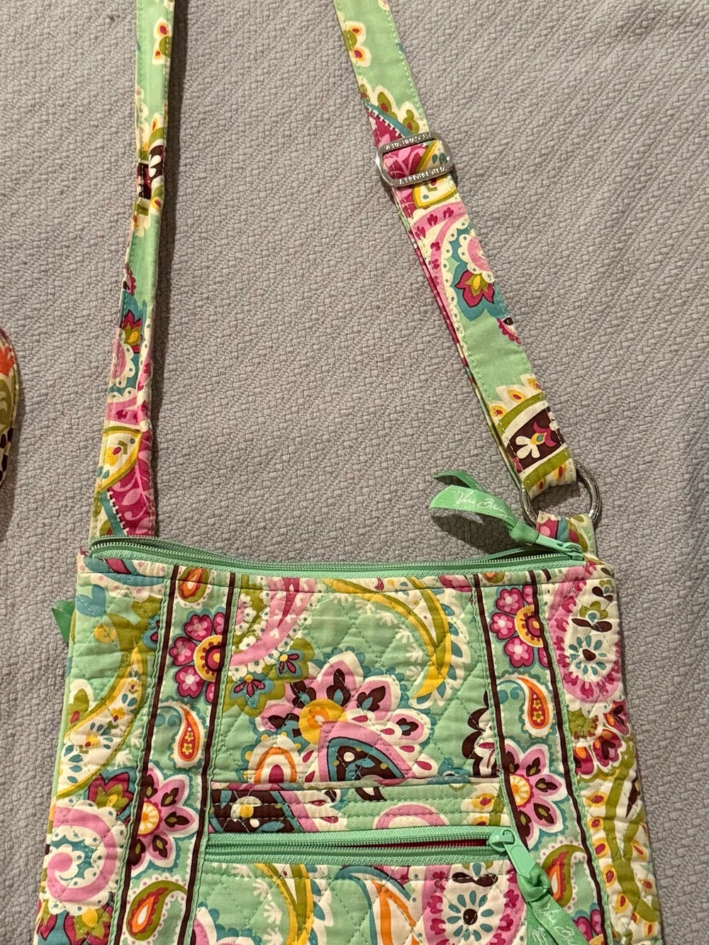 Vera Bradley Mint Paisley Quilted Crossbody Bag with Pink & Yellow Accents